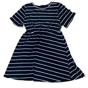 SHEIN CURVE Navy and White Striped A-Line Dress
